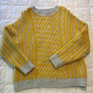 FRNCH Yellow and Gray Crew Neck Sweater